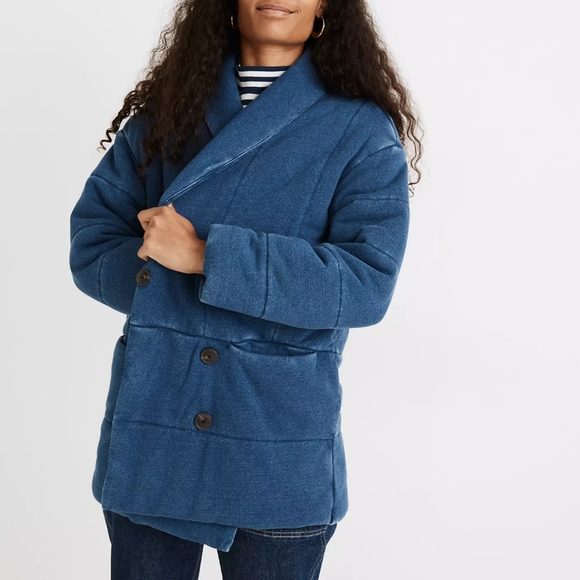NEW Madewell Indigo Terry Sweatshirt Puffer Coat - Picture 2 of 8